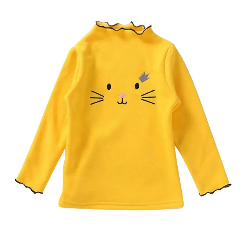 Ragazze gatto ricamo girocollo manica lunga Top bambini pizzo Stretch fondo camicia neonata Top 2-6 anni