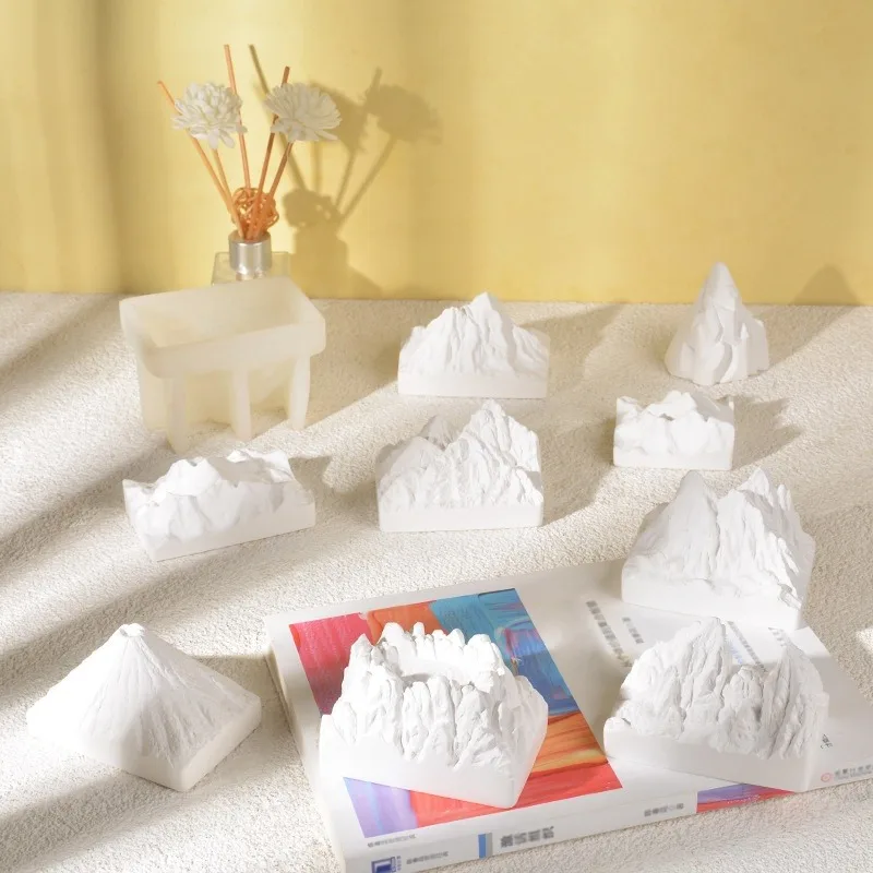 3D Alps Snow Mountain Iceberg Silicone Casting Mold, DIY Aroma Plaster Volcano Lava Stereo Ornament Mould Home Table Decoration