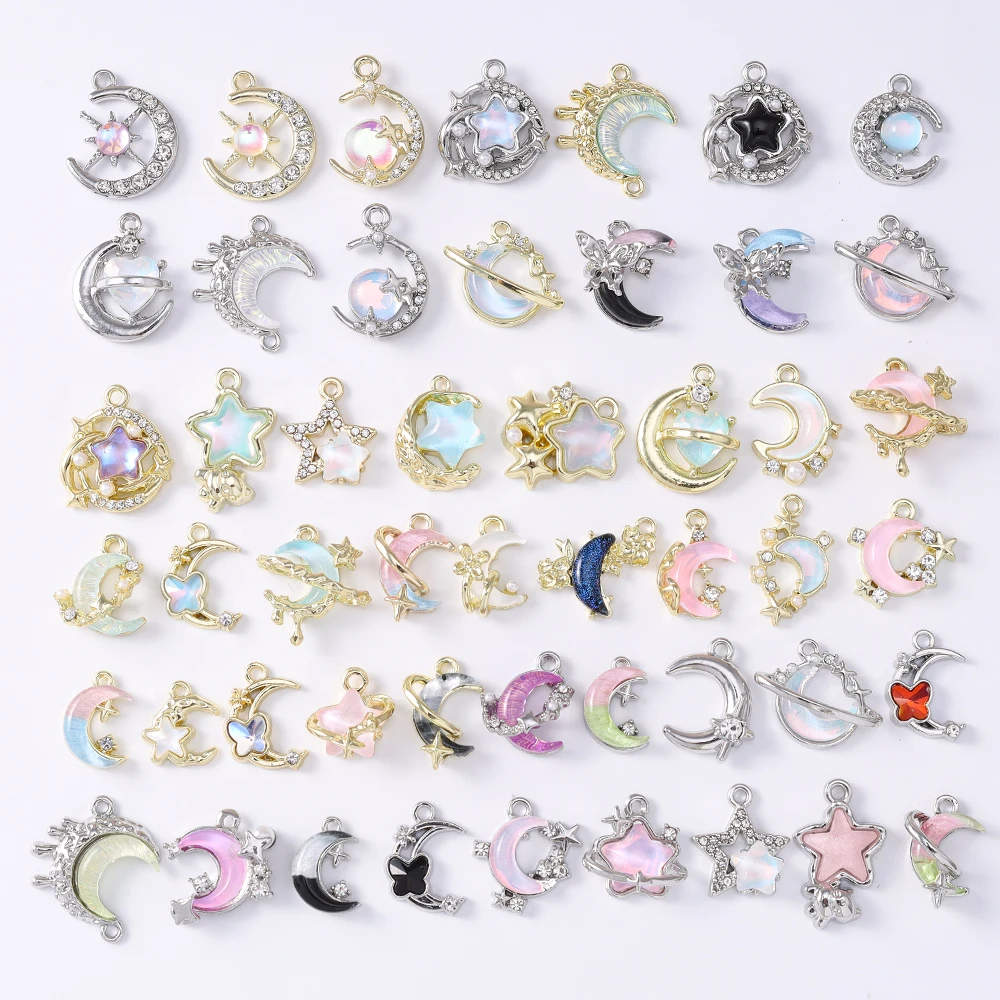 5 Stück zufällige Mischung Kristall Mond Stern Charms für Ohrringe Armband Halskette Anhänger DIY Schmuckherstellung Zubehör