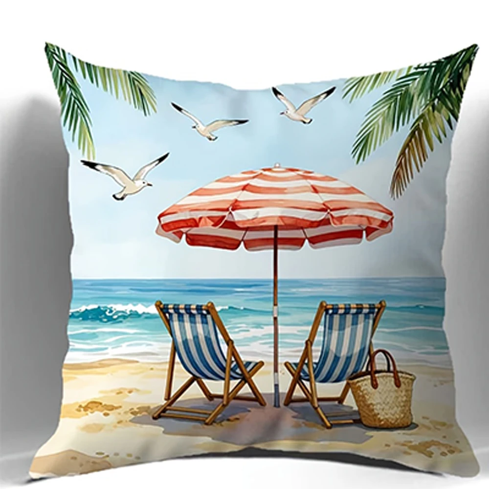 1pc Coastal Ocean Surfboard Pillow Cover 2D Double-Side Print Polyester Cushion Case for Home Car Interior Sofa Bedroom Decor