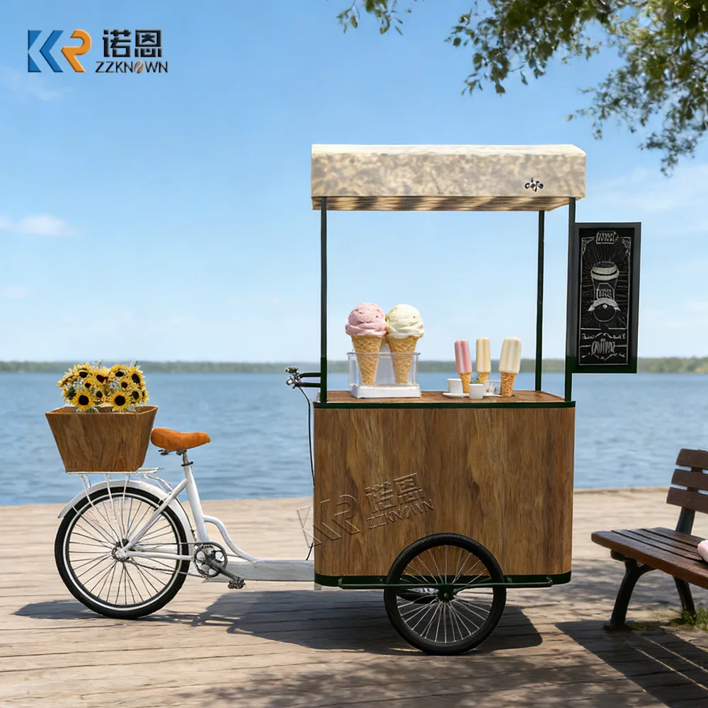 

Premium Outdoor Food Cart Mobile Street Dessert Beverage Snack Kiosk Urban Festival Vendor Ice Cream Cart For Event Display