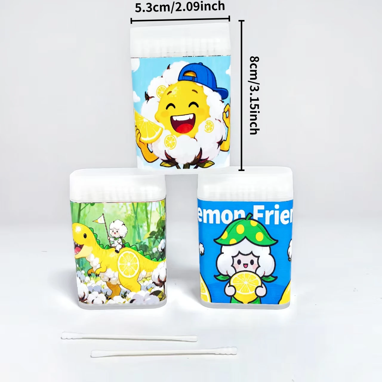 300개 레몬 테마 요소가 있는 미세 축 면봉, 이중 헤드 디자인, 나선형 헤드와 원형 헤드 특징