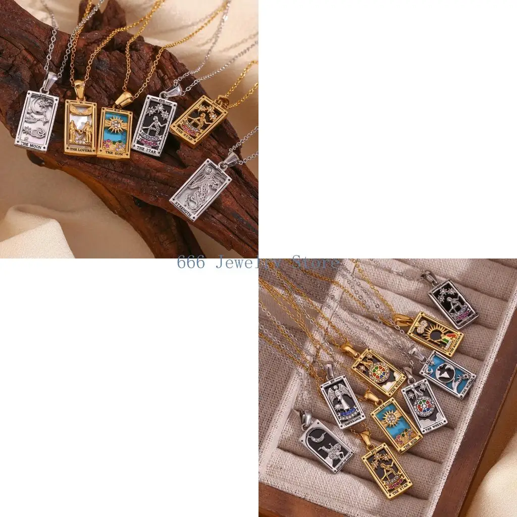 F2TD Elegant Silver Plated Tarot Jewelry Necklace With Zodiacal Inspired Patterns For Daily Wear Or Special Occasions