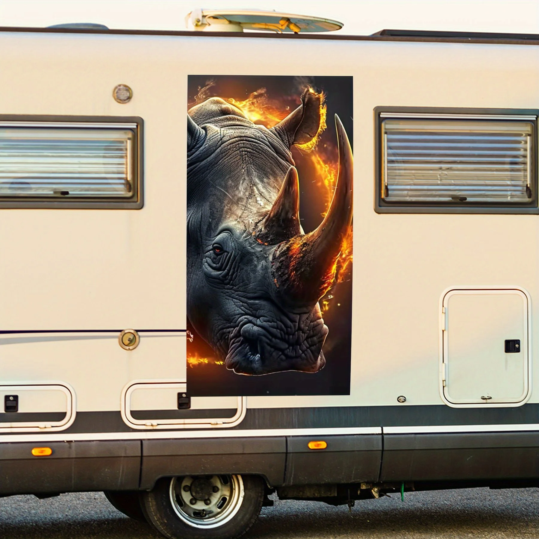 

Flaming Rhino Car StickerVinyl Decal for Car Rear, Waterproof Self-Adhesive Vinyl Stickers for Vehicle Tail & Bumper, Decoration