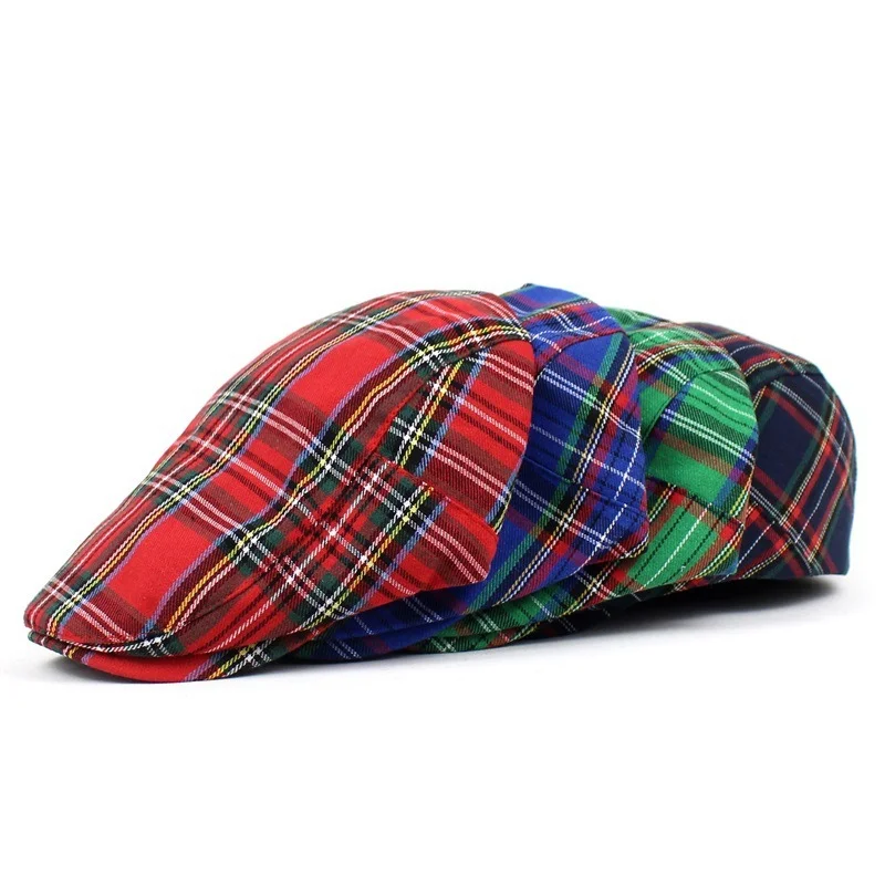 Adjustable Fine Stripe Lattice Berets Hat Women Men Spring Summer Plaid Visors Red Green Blue Duckbill Literary Checkered Cap