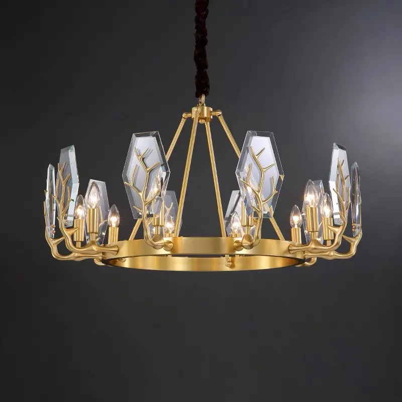 

YEBMLP Gold Crystal Pendant Lamp Indoor Luxury Antlers Decor Droplight High-end Chandelier For Living Room Dining Table Bedroom