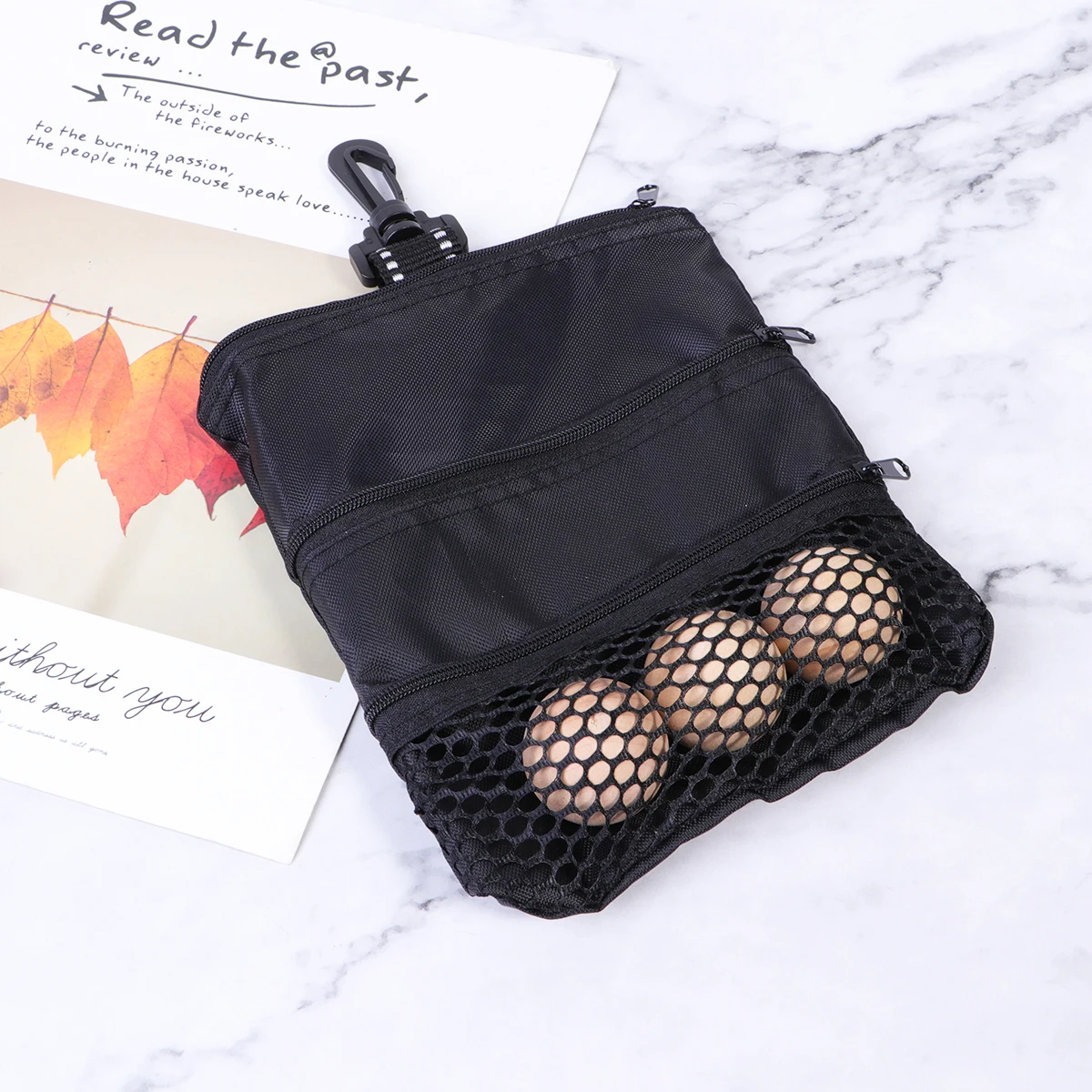 

Golf Tee Storage Bag Durable Reusable Multifunctional Organizer Pouch Zipper Mountaineering Buckles Black For Balls Accessories