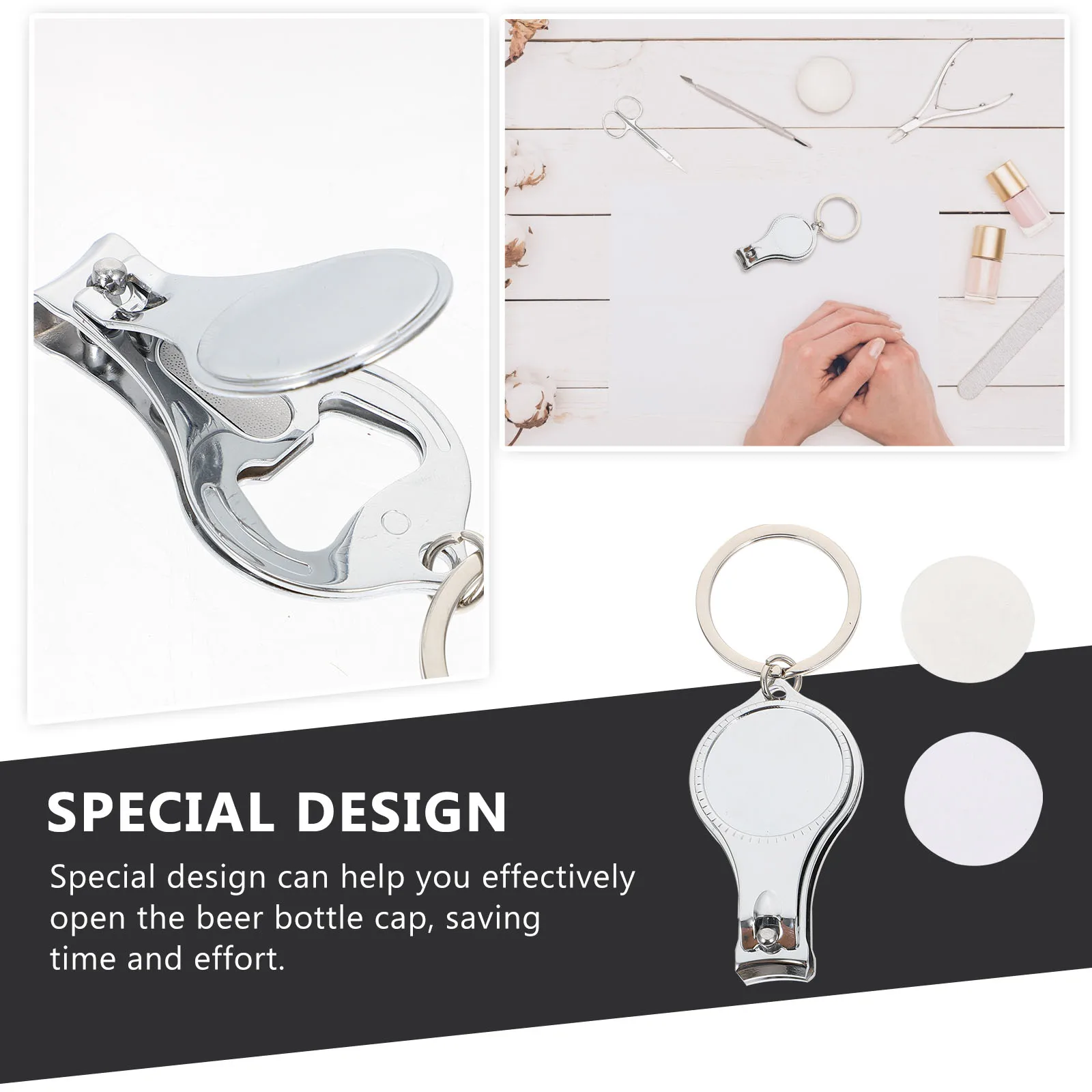 

2pcs Thermal Transfer Keychains Metal Key Chain Nail Clipper Portable Creative Design Keychain Multifunctional Gift For Home