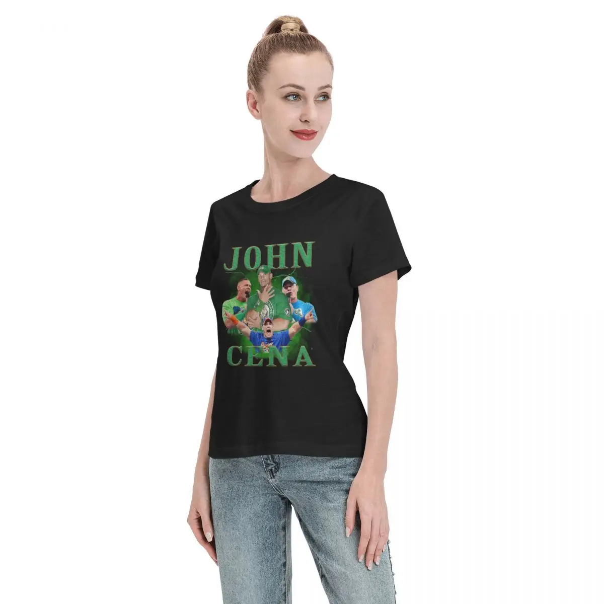 John Cena 20 anos nunca desistir camiseta de luta livre para mulheres em torno do pescoço streetwear t camisas femininas manga curta roupas topos