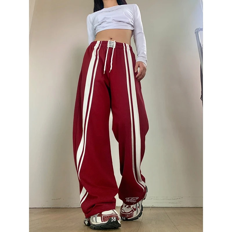 

Women Striped Baggy Red Sweatpants Jogger Harajuku Streetwear 90s Y2k 2000s High Waist Parachute Pants Vintage Trousers Clothes