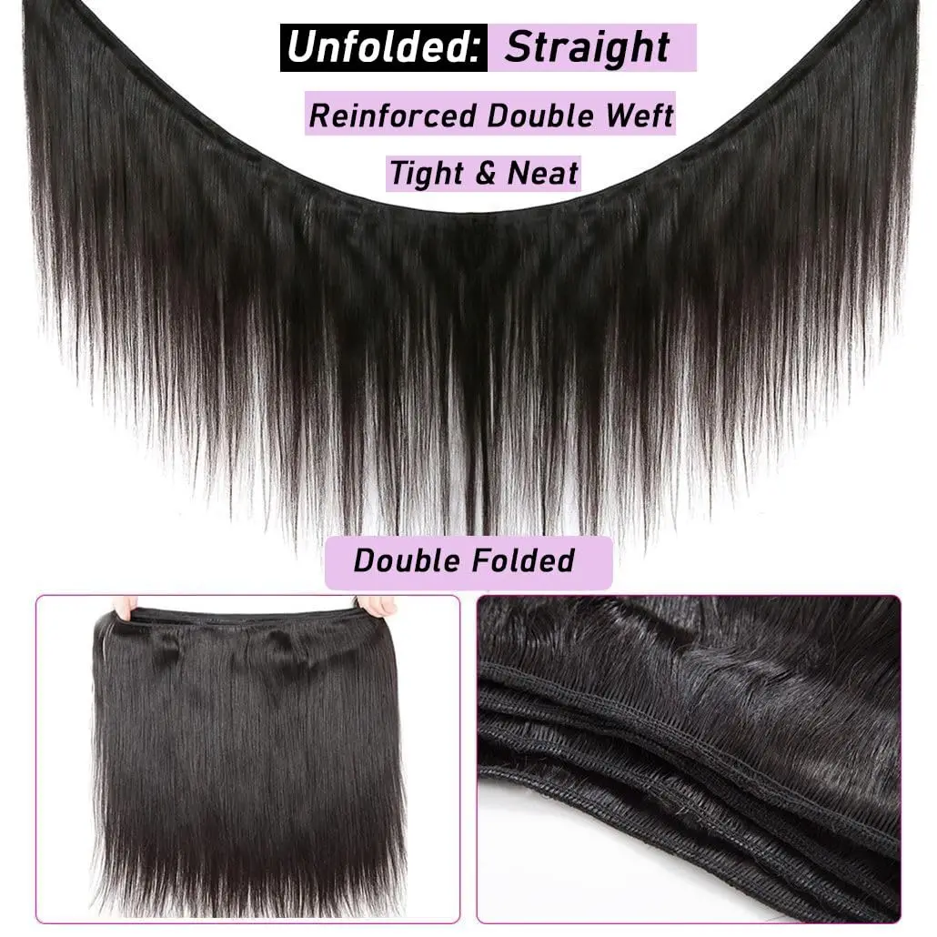 Straight Bundles Human Hair 3 4 Bundles 24" 26" 28" 100g 100% Unprocessed Virgin Brazilian Human Hair Natural Color Bundles