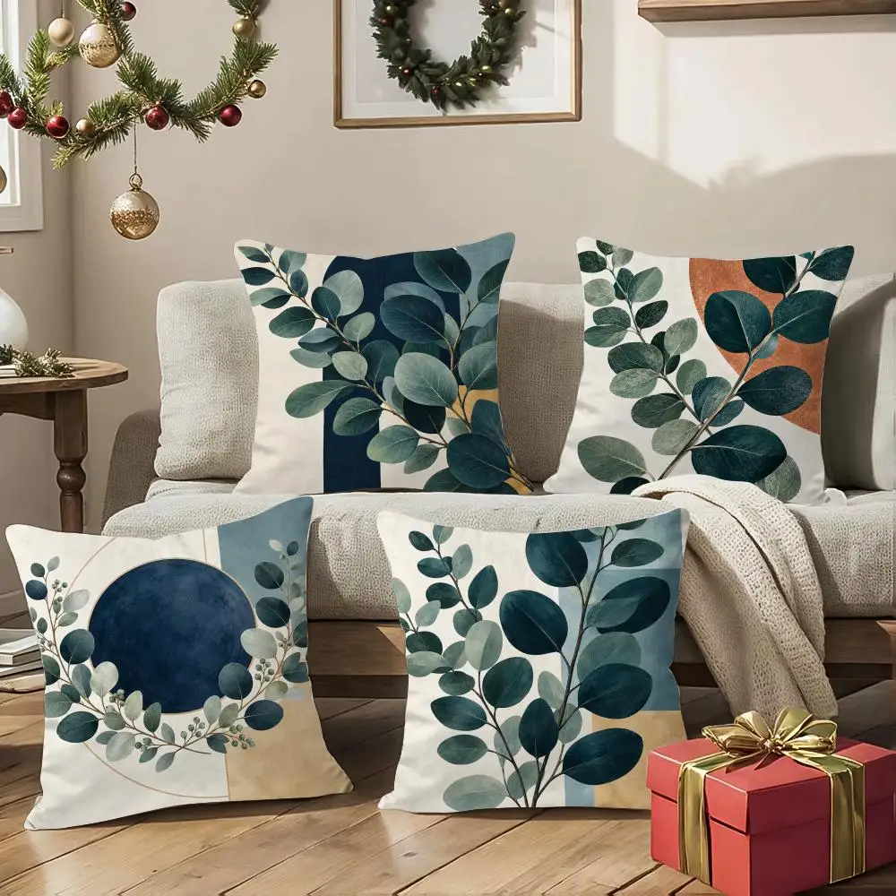 Eucalyptus Minimalist Serene Cushion Cover 1/4Pcs Soft Plush Throw Pillow Cover Double-Sided Print Sofa Living Room Decor