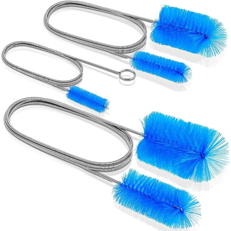 Stainless Steel Long Tube Flexible Drain Cleaning Brush, Large Brush Head Double Elastic Nylon Ends for Kitchen Sink Long Pipe