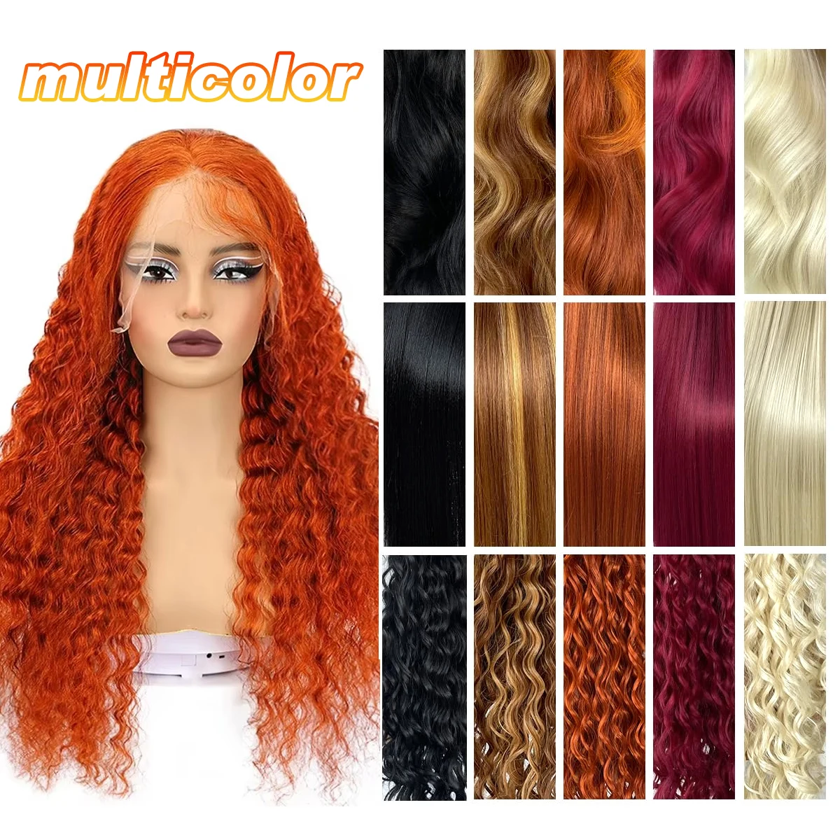30 Inch Orange Ginger Human Hair Wig 5x5 Deep Wave Human Hair Wigs 250 Density Brazilian Remy Colored Lace Frontal Closure Wig