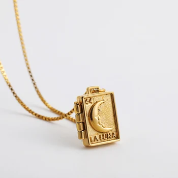 Nuova moda cornice per foto medaglione morsetto album apribile collana con ciondolo luna per donne ragazze gioielli in acciaio inossidabile regalo di compleanno