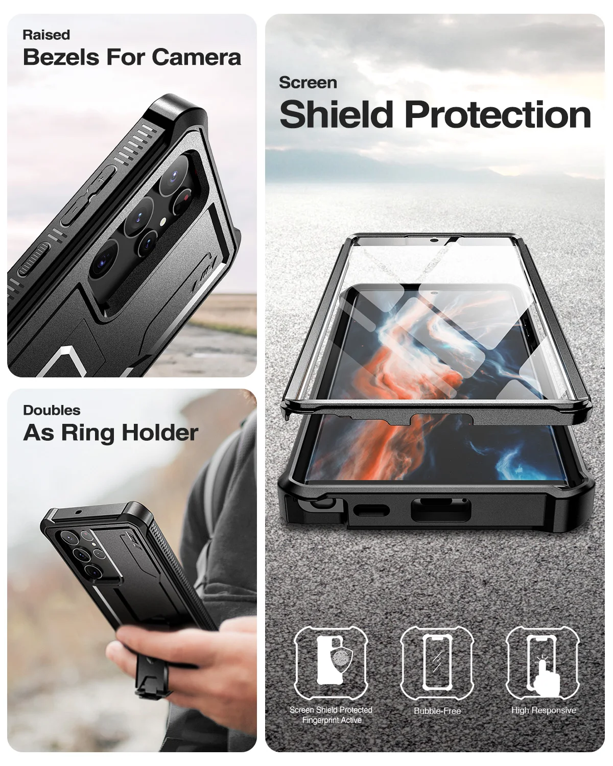 For Samsung Galaxy S23 5G Case Kickstand with two front frames 360 Full Body Bumper Military Grade Armor Shockproof Shell Cover