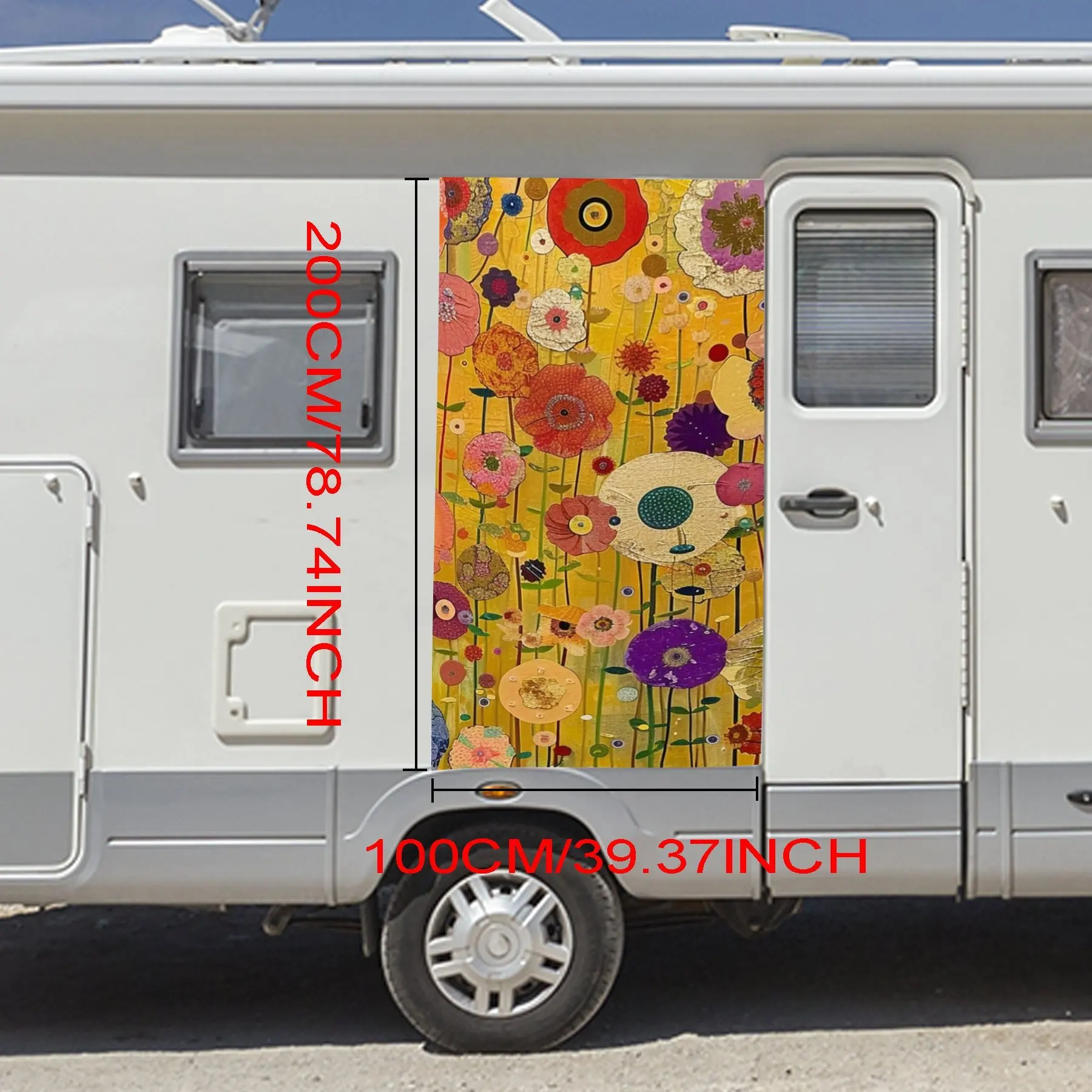 Colorful Flower Sea Motorhome Car Door Sticker PVC Self Waterproof Stick, Striking Auto Exterior Accessories Decor Protect Gift