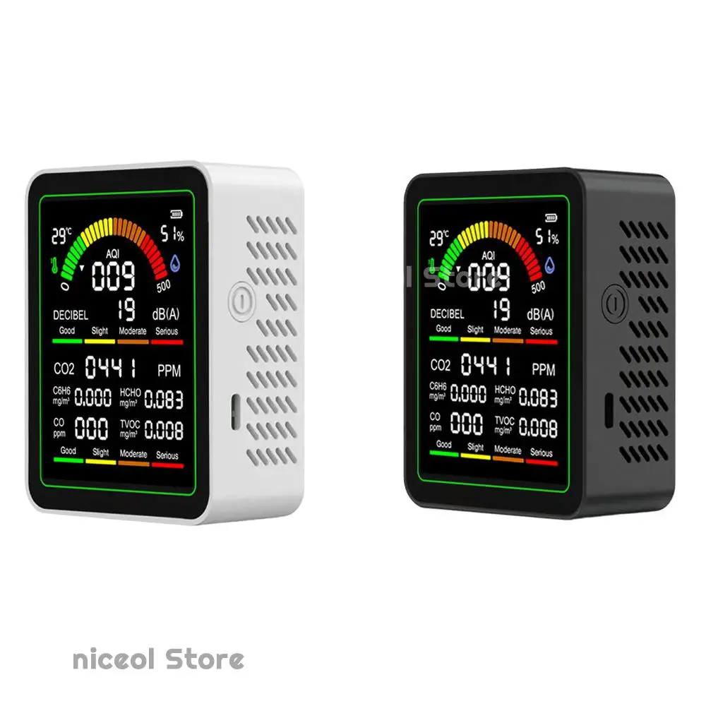 

9 In 1 Air Quality Monitor Type-C Charging Gas Detector Carbon Dioxide Airs Tester Noise/CO2/TVOC/AQI/C6H6/HCHO/CO Detect