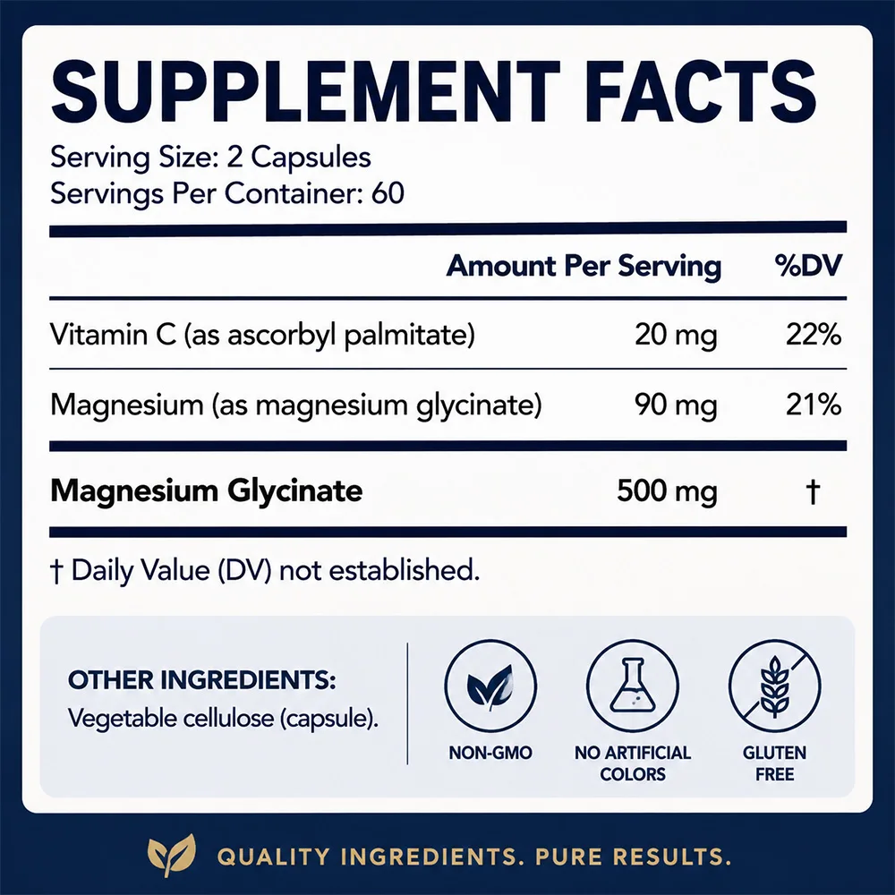 Pure Magnesium Glycinate 500mg - Nerves System, Sleep Quality Support, Reduce Stress, and Promote Healthy Sleep, Muscle Growth