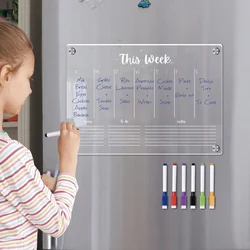 Clear Acrylic Fridge Magnet Sticker Calendar Weekly Planner Magnetic Schedule Reusable Erase Board Fridge Message Menu Gadgets