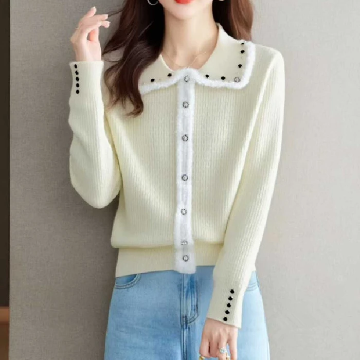 

Pullovers Womens Cashmere Knitted Spring Wool Collar Loose Sweaters Casual Elegant Simple Quality Fashion Minimalist Trendy 2026