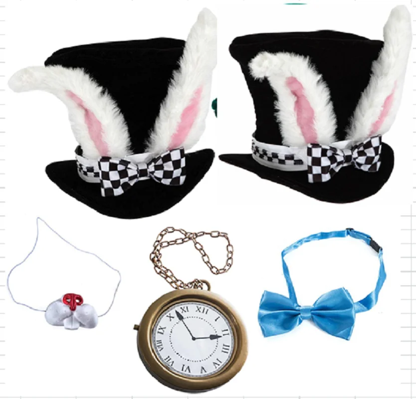 PESENAR Rabbit Costume Alice in Wonderland Mr. Rabbit White Rabbit Hat Cosplay Props Accessories 5-piece Set Accessories Set