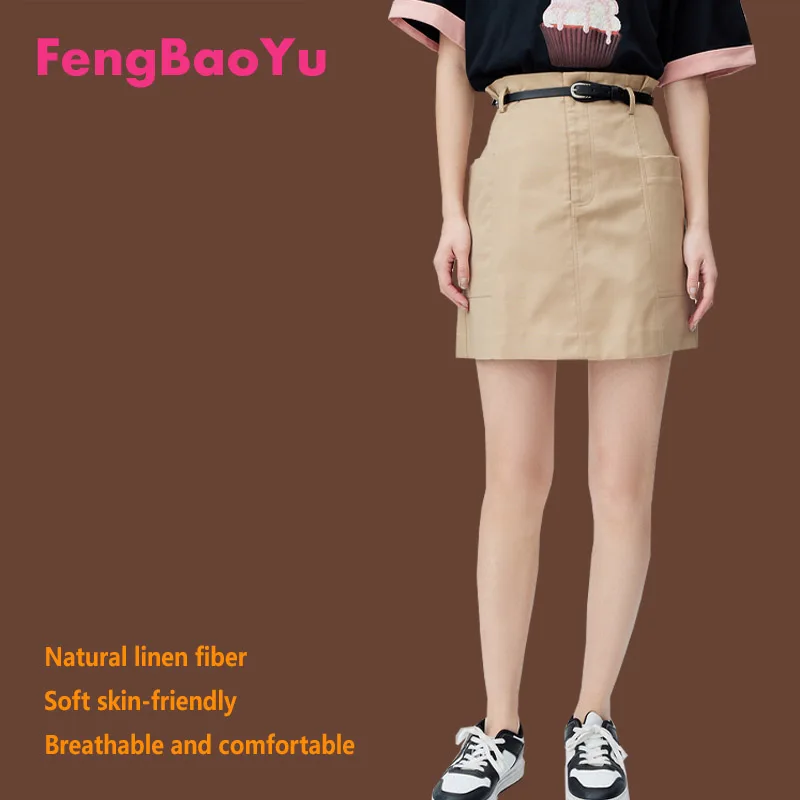 

Fengbaoyu Linen Spring Summer Women's Skirt Khaki Youth Fashion Girls Outdoor Party Casual Cool Wicks Street dress Free Shipping