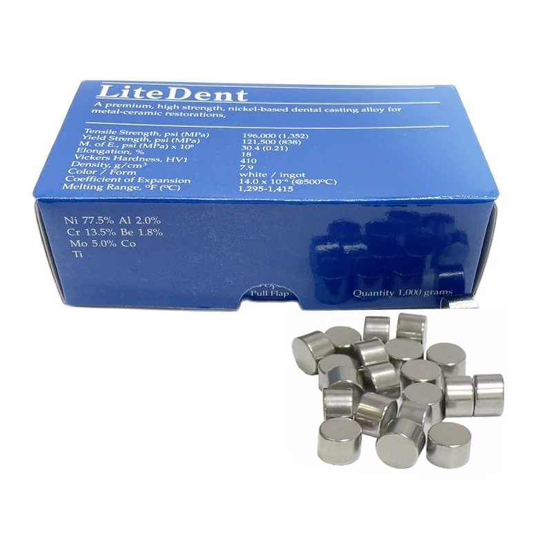 Litedent 1000G Nikkel Chroom Tandheelkundige Legering Ni Cr Met Beryllium Metalen Voor Casting Dental Kroon