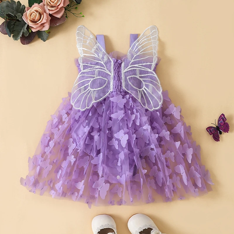 Newborn Toddler Baby Girl Romper Dress Outfit Sleeveless Butterfly Tulle Romper Jumpsuits Tutu Dress Summer Clothes 0-24M