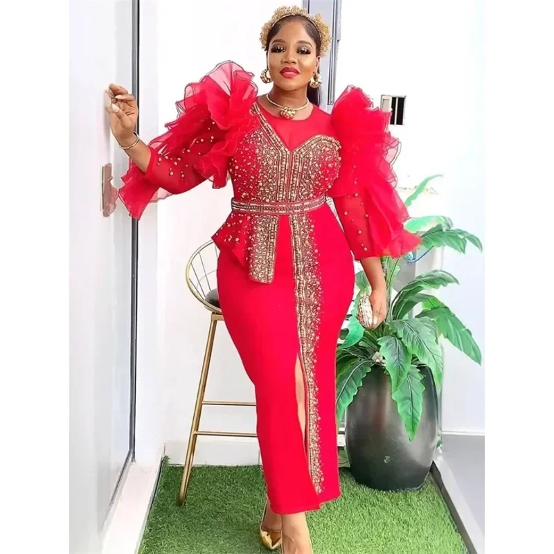 Dostosowane luksusowe sukienki vintage dla kobiet wesele bal suknia wieczorowa sukienka z długim rękawem Dashiki szata z koralikami turcja afrykańska