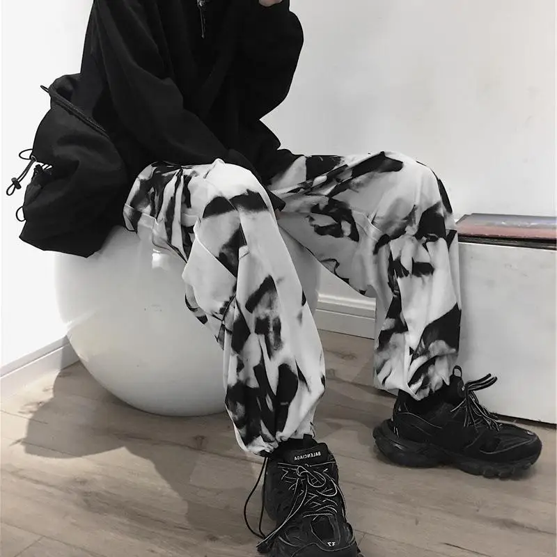 2023 calças tie dye harajuku streetwear perna larga mulheres calças de cintura alta punk oversize estética moda coreana y2k roupas