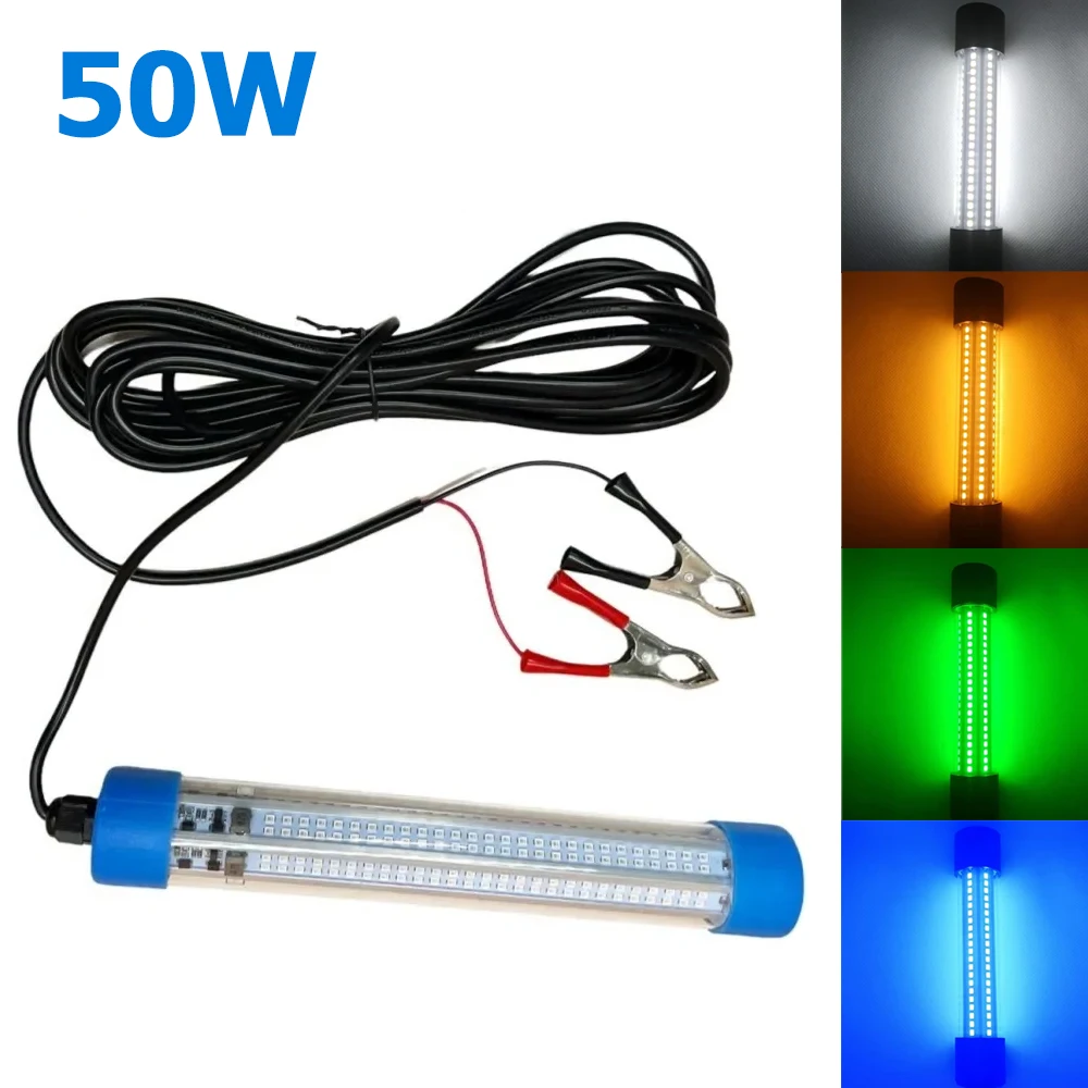 50W IP68 LED Fishing Tool With 5M Cord Sea Lures Bait For Fish Colorful 12V 24V Underwater Light Fishfinder Deeper Indicator