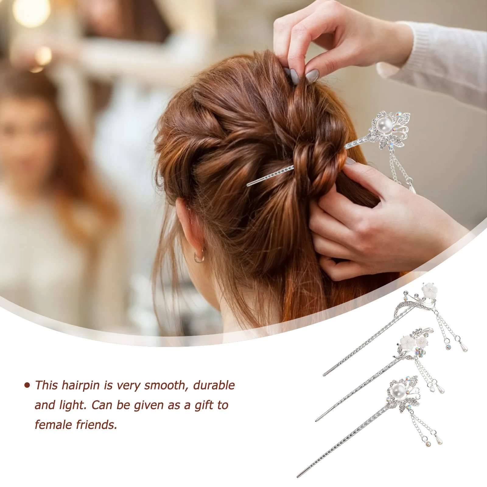 

3 Pcs Vintage Hairpin Headdress Tassels Sticks Bun Pins Rhinestones Hairsticks Retro Abs Chinese Styling