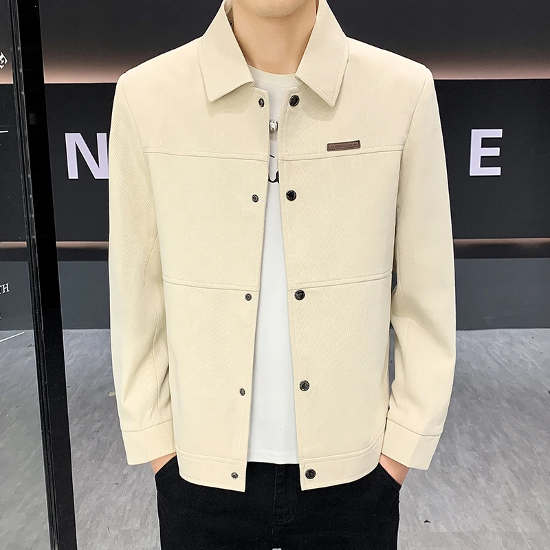 Men's Premium Jacket Spring Autumn Fashion Youthful Personalized Print Lapel Collar Casual Coat Streetwear Commuter Urban Wear
