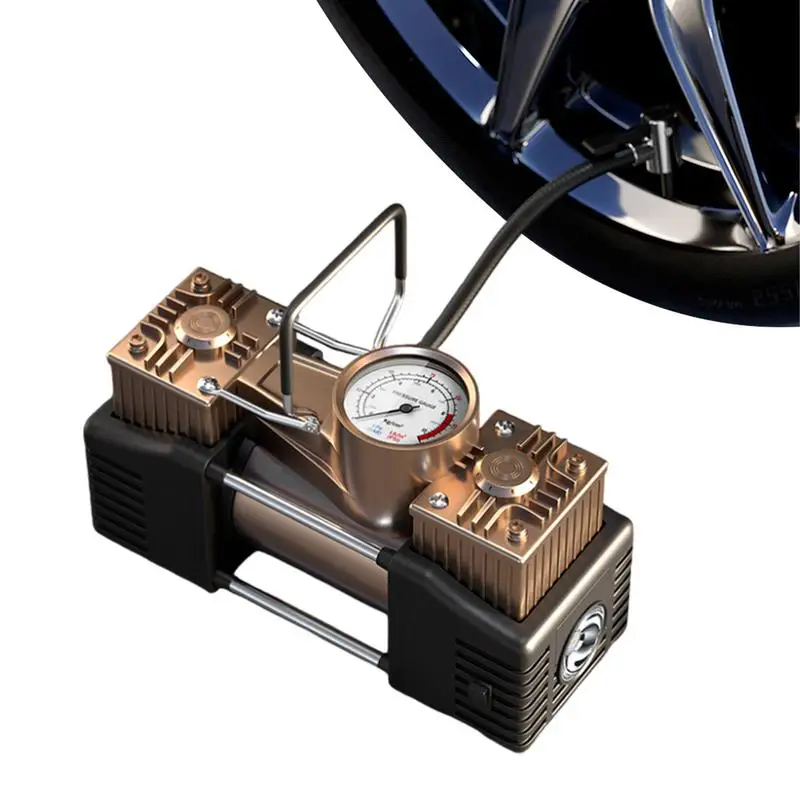 Tire Inflator 12V Two Cylinder Air Compressor with Pressure Measurement and Lighting 120W Portable Air Pump for Car Motorcycle