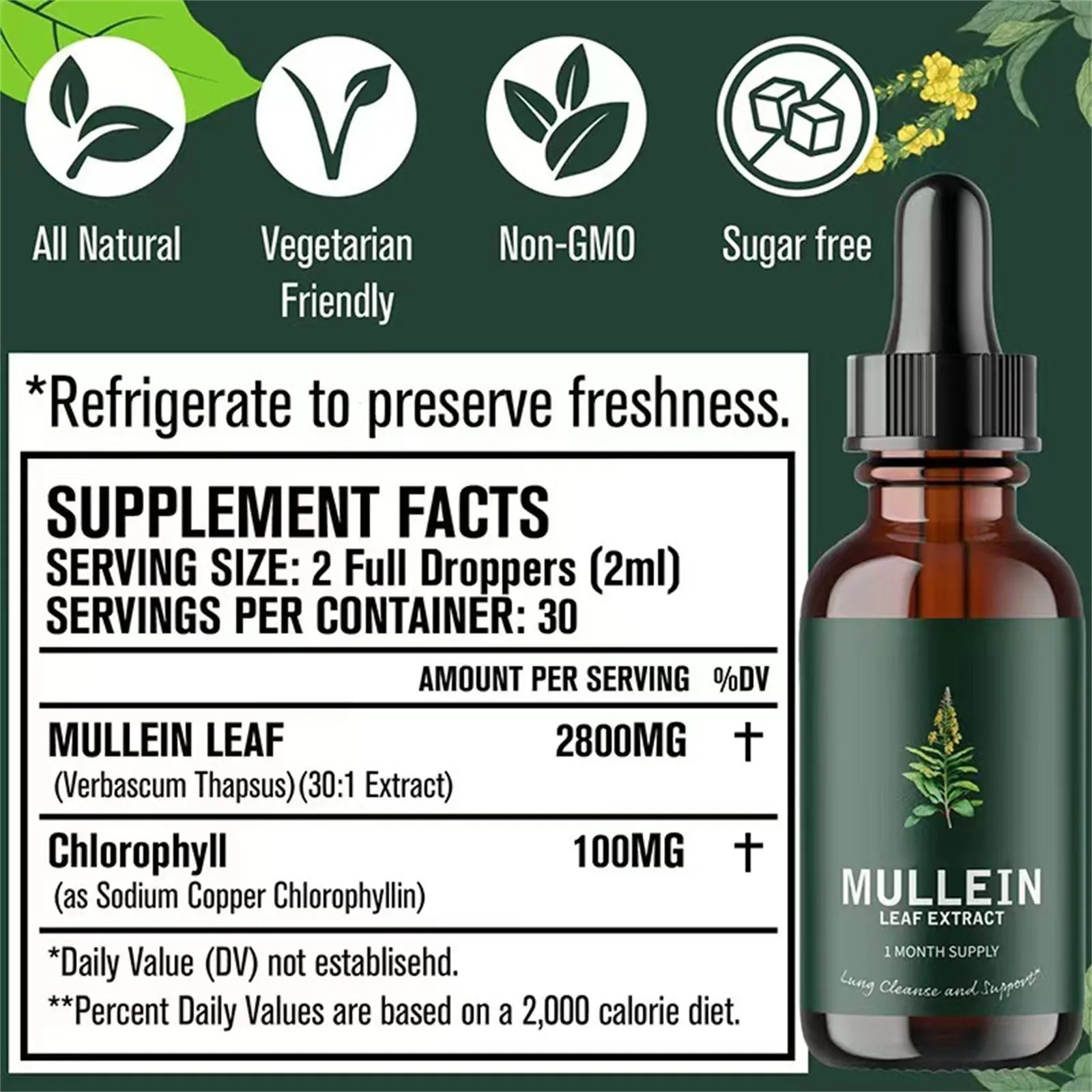 30ml Mullein Leaf Extract Support Nose Cleanse & Respiratory Function For Healthy Breathing Natural Supplement Healthy Gift