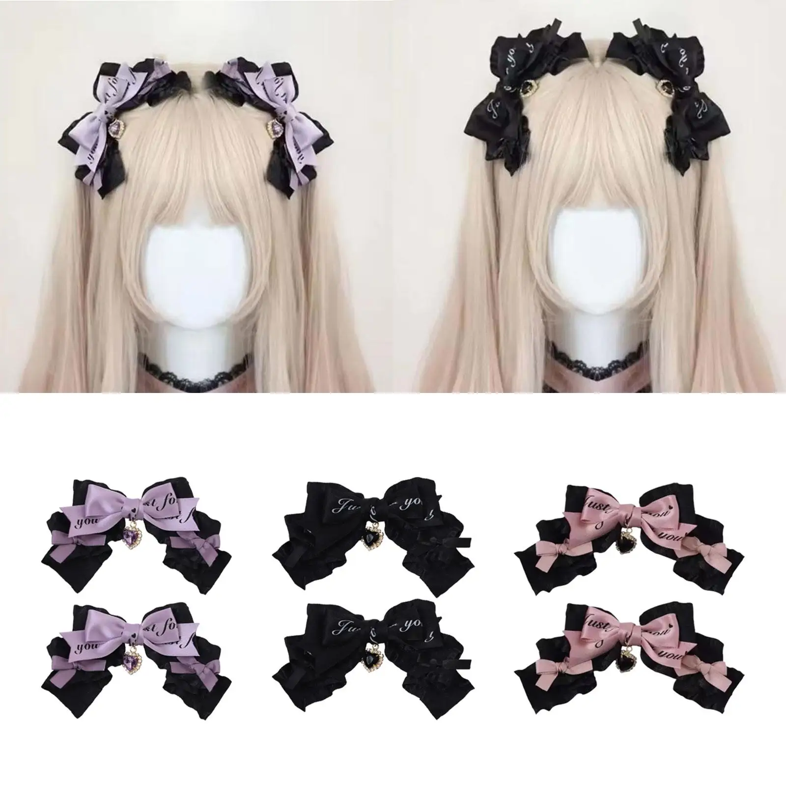 

2x Lolita Bow Hair Clips Cosplay Women Girl Sweet Trendy Handmade Lolita Accessories Hairclip Gothic Decoration Hair Accessories