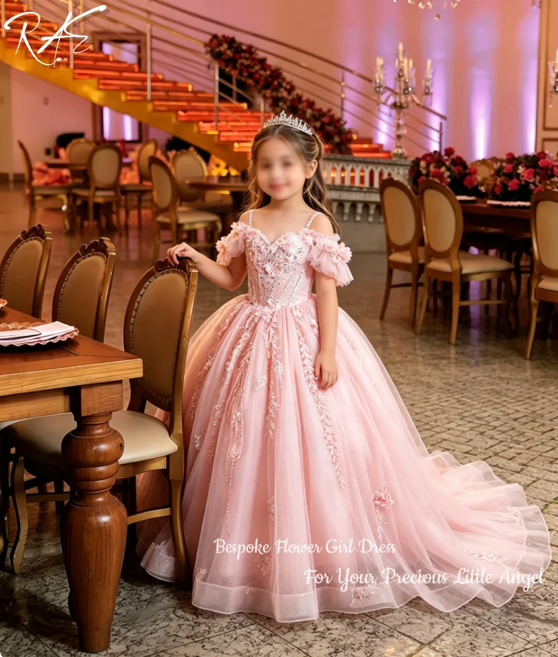 robe-de-demoiselle-d'honneur-pour-mariage-style-princesse-pour-enfant-epaules-denudees-manches-a-volants-dentelle-florale-3d-tulle-coupe-evasee-longueur-ras-du-sol-avec-traine