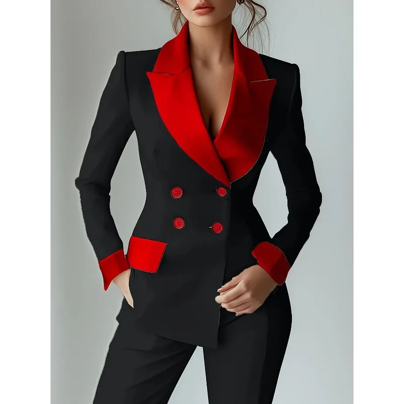 Women's Autumn Spring Blouse Blazer Coat Long Sleeve Button-Up Blazer Collar Patchwork Pocket New Minimalist Comfortable Niche