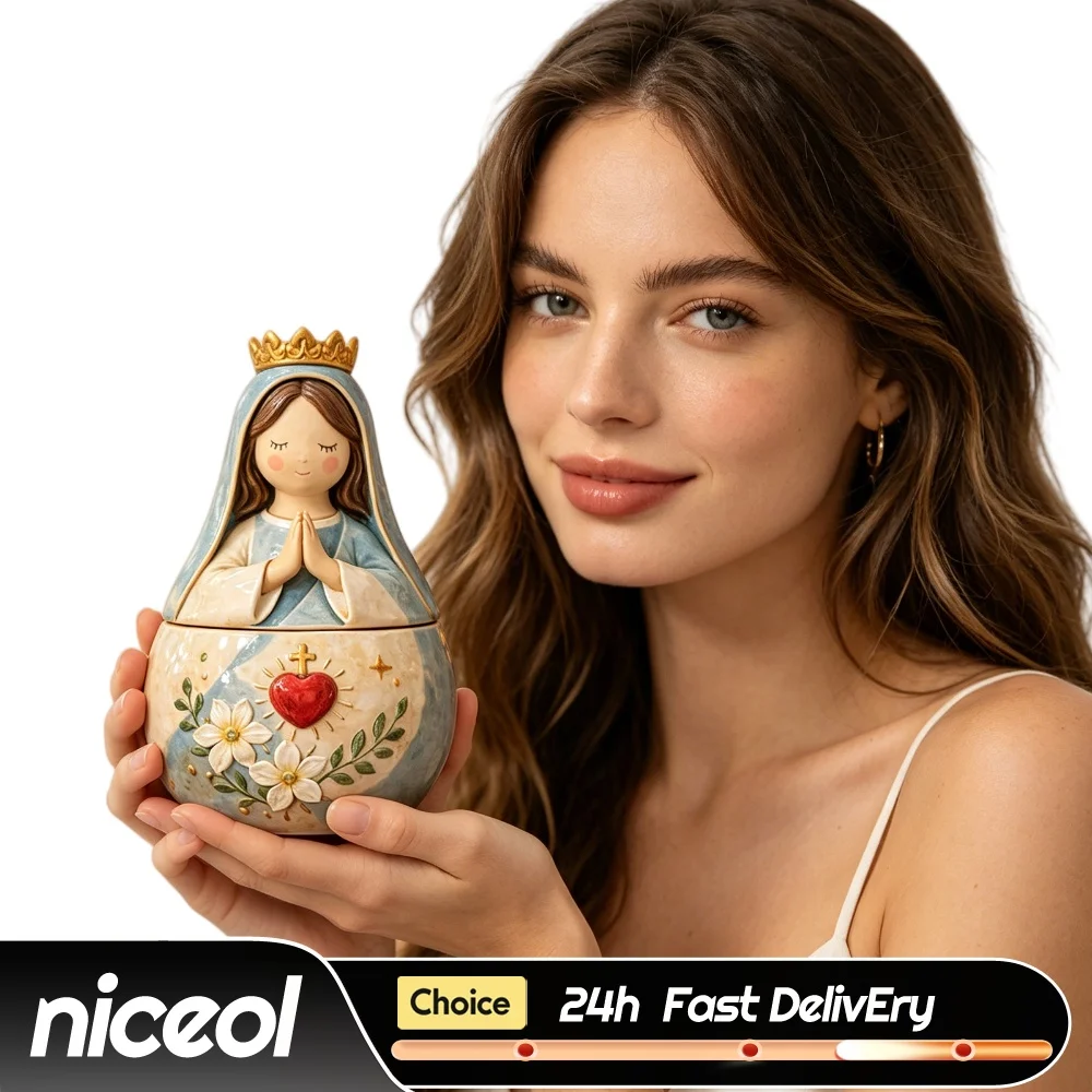 Religious Figurine Holder with Removable Lid Christian Keepsake Case Non-Fading Sacred Heart Rosary Box for Church Decoration