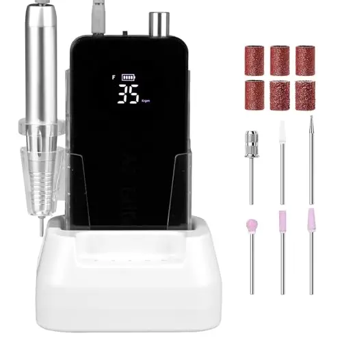 Professional Brushless Nail Drill, AZ GOGO 85W Cordless Electric Nail File 40000RPM Rechargeable Portable Nail Drill Machine for