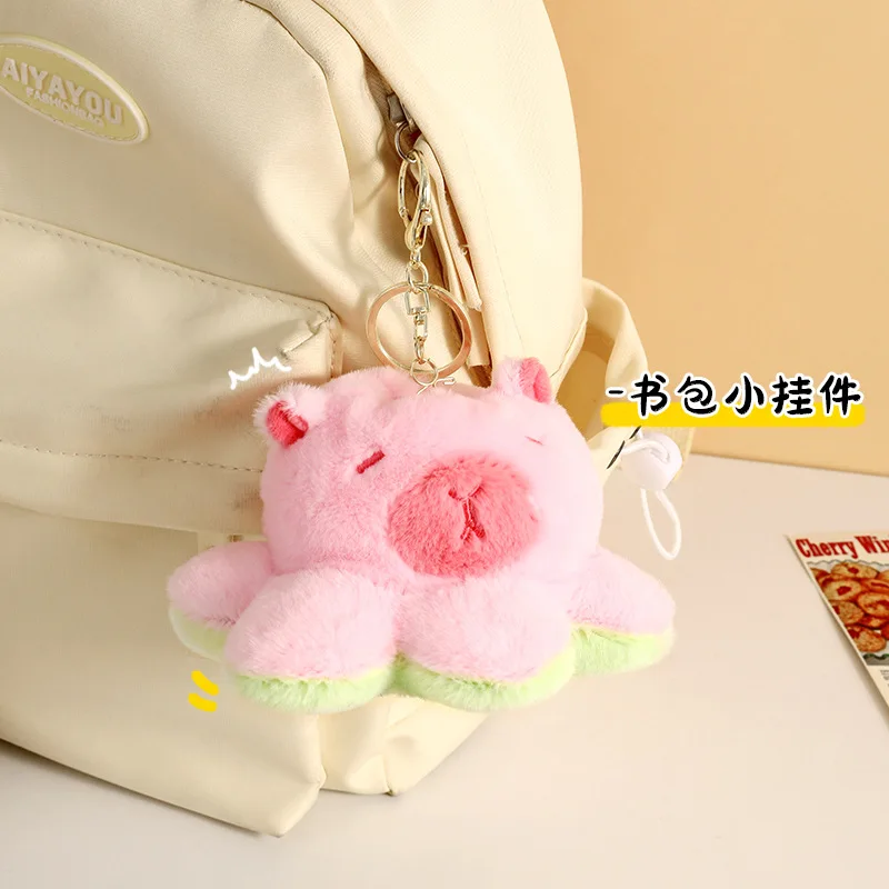 Creative Funny Flip Capybara Plush Toy Cute Stuffed octopus Keychain Bag Pendant Key Holder Decoration For Couple Gifts New