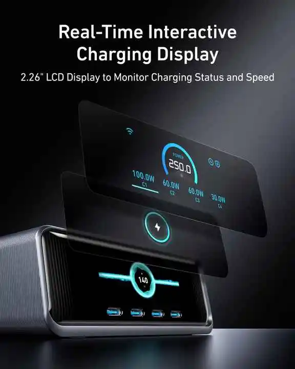 TLF Anker Prime 250W GaN Charger Prime USB C Charging Station,Ultra-Fast 6-Port, 2.26" LCD Display and Smart Control Dial