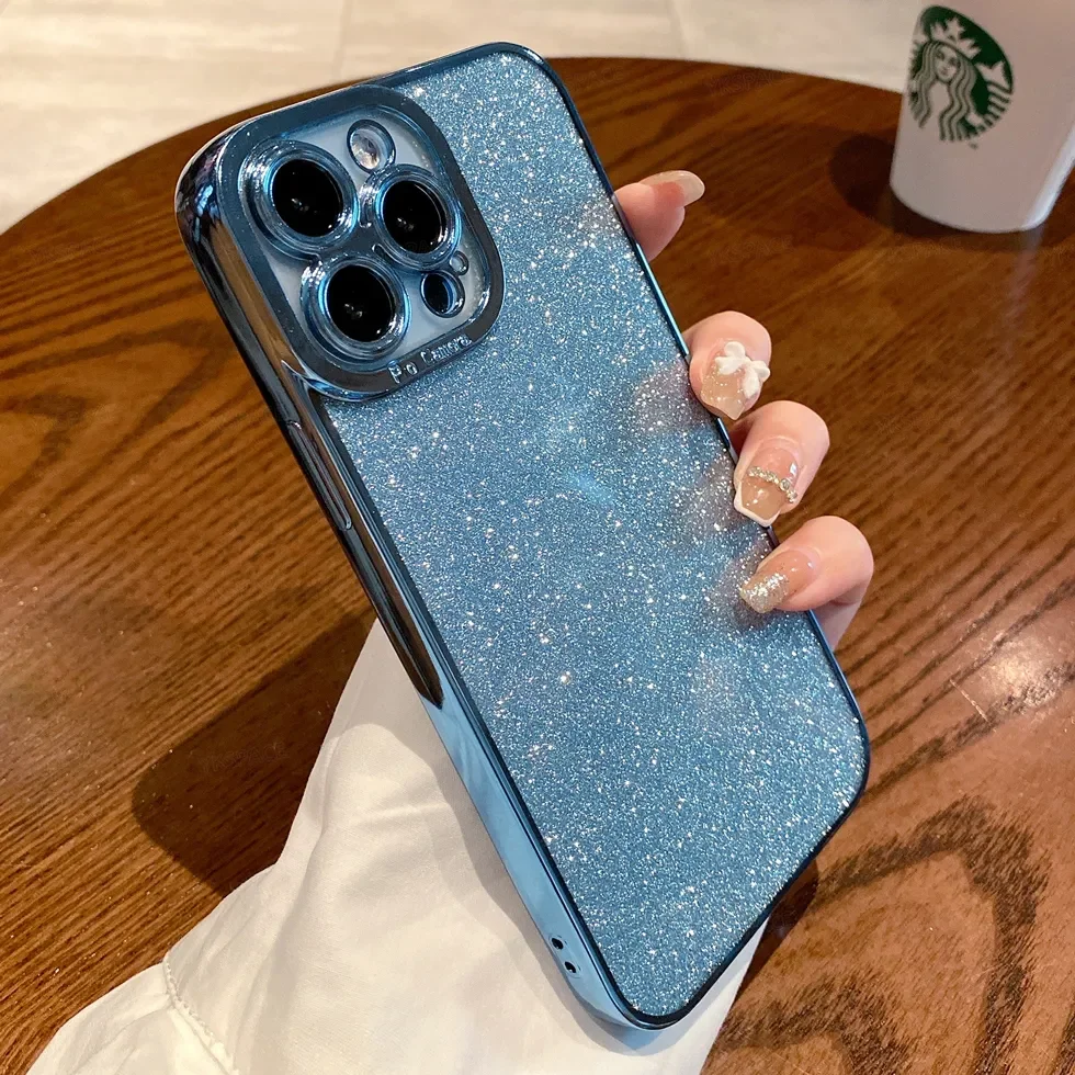 Luxury Glitter Soft Silicone Phone Case For iPhone 16 15 14 13 mini 12 11 Pro XR X XS MAX 7 8 Plus Shockproof TPU Plating Cover