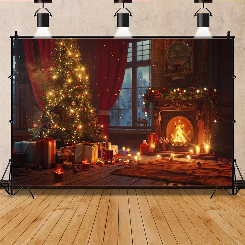 ห้องนั่งเล่นตกแต่งด้วยต้นคริสต์มาสฉากหลังถ่ายภาพประกอบฉากวันหยุดปีใหม่เตาผิงในร่มพื้นหลังปาร์ตี้ JS-08