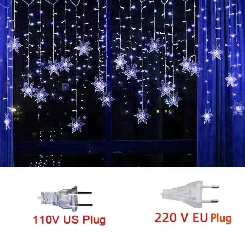 عيد الميلاد Led ندفة الثلج جليد أضواء في الهواء الطلق حديقة جارلاند الجنية سلسلة أضواء ديكورات المنزل الطرف 2026 السنة الجديدة