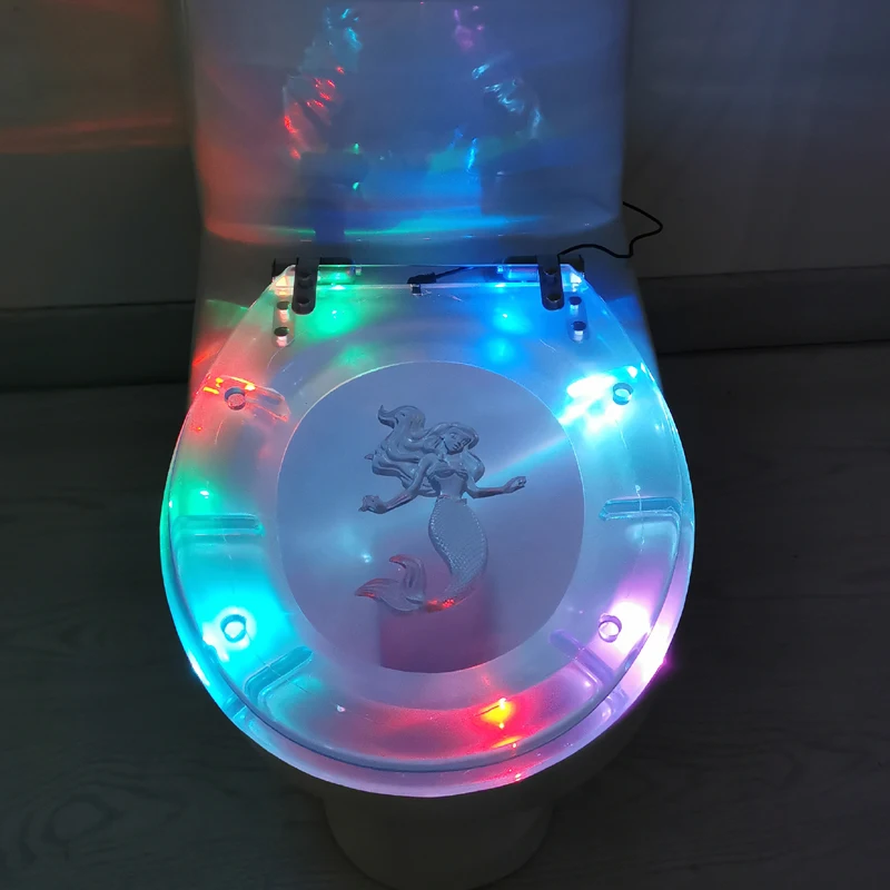

Resin Toilet Seat with LED Light Transparent Mermaid Cover Stainless Steel Buffer Quick Release Hinge