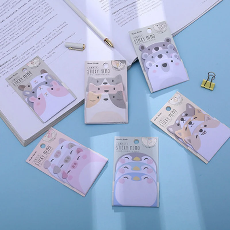 45 Folhas/Pacote Dos Desenhos Animados Notas Pegajosas Pinguim Kawaii Urso Gato Memo Pads Adesivo Presentes Estudante Papelaria Escola Material de