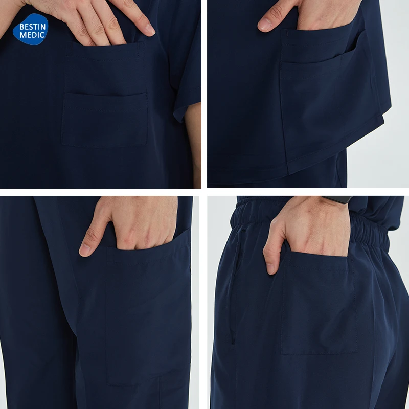 High Quality Men Medical Uniform Scrub Sets V-Neck Top Drawstring Pants Hospital Doctor Outfit Dental Nursing Slim Suit S23