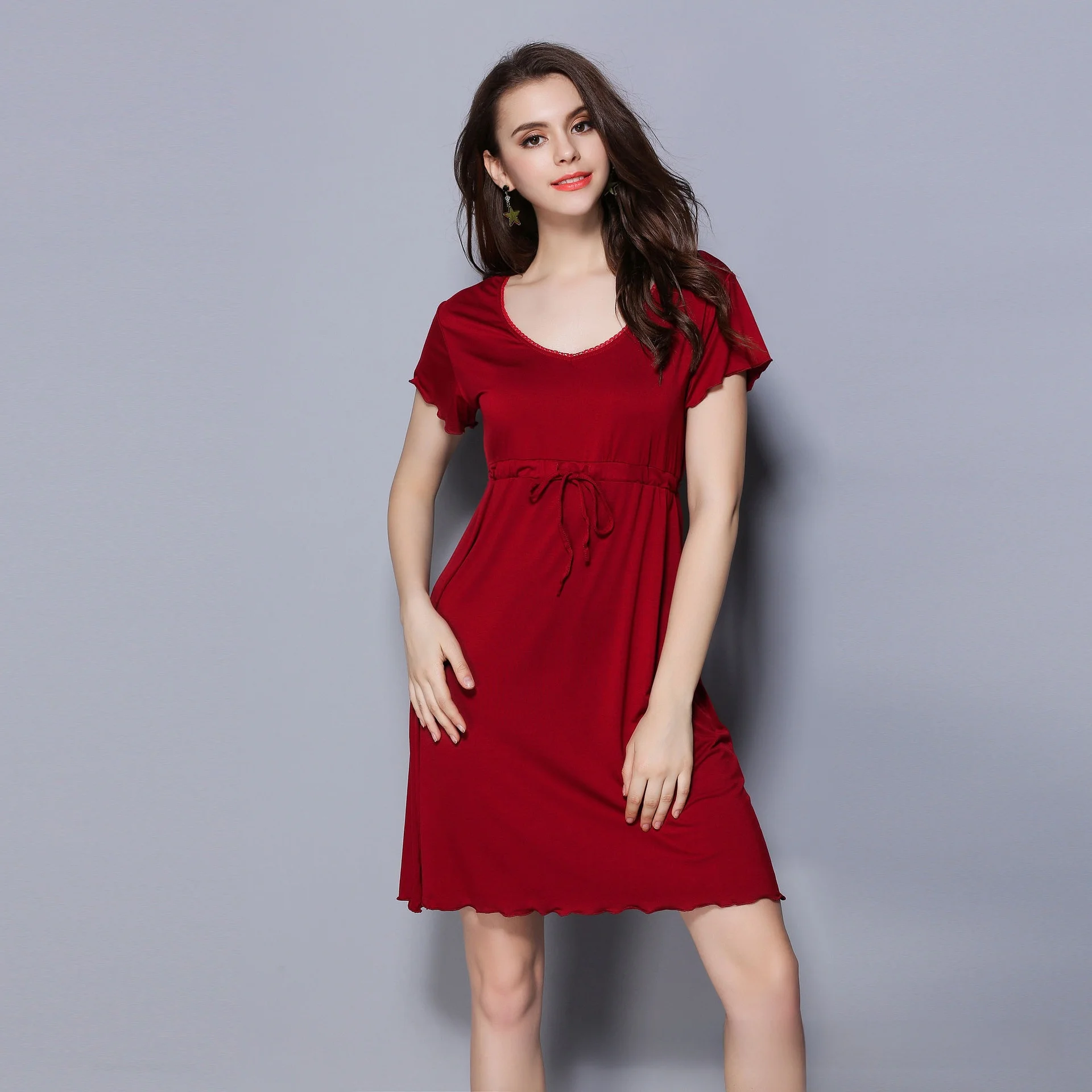 Sexy Summer Sleepwear Short Sleeve Women's Dress Nightgown plus Size Comfortable Home Clothes Polyester Fiber Midi Skirt